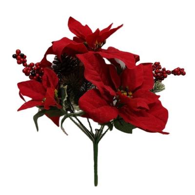 China Fabric 9 Head Artificial Flower Silk Velvet Poinsettia x9 for sale