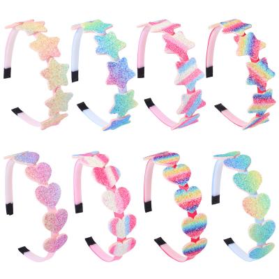 China For birthdays Top Selling Glitter Heart Girls Headbands Rainbow Star Hair band for Children Girls Hair Accessories for sale