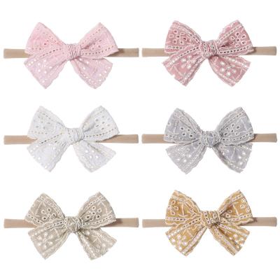 China For birthdays Hot Selling Kid Baby Bow Nylon Headbands for Girls Elastic Children Hair Band Baby Embroidery Headband Newborn Hair Accessories for sale