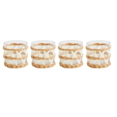 China Whole Artisan Sale Rattan Braided Decorative Glasses With White Wrapped Hurricane for sale