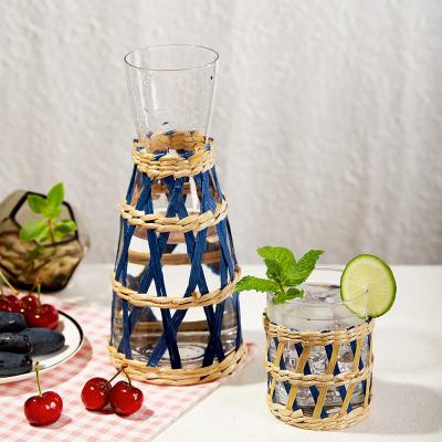 China Rural wholesale creative and new design wrapped rattan and paper wrap glass drinkware glass for sale