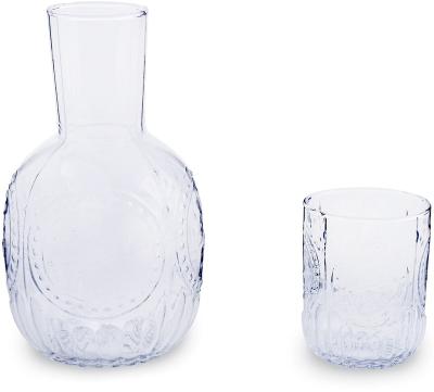 China Custom Viable Custom Hand Blown Bedside Embossed Personalized Glass Water Carafe Set Drinkware Glass for sale