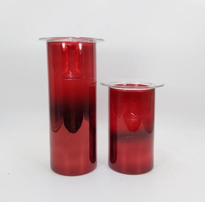 China Custom Decorative Home Decoration Pillar Cylinder Crystal Glass Candlestick Holder With Clear Red Border for sale