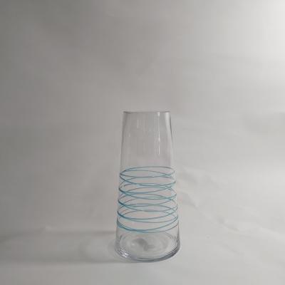 China Custom Country Vintage Clear Glass Vases Bulk With Blue Line for sale