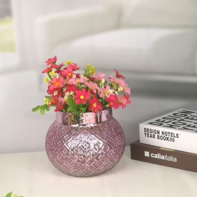 China Country Design Rose Round Embossed Volume Crystal Glass Flower Vases In for sale