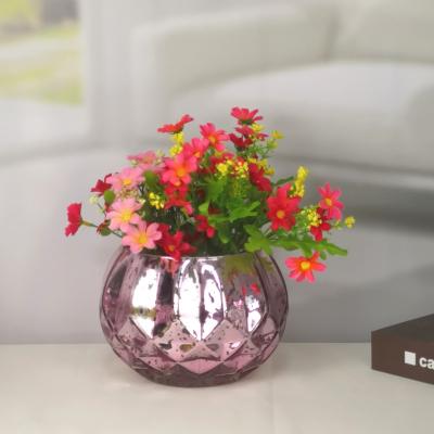 China Country Rose Round Embossed Crystal Glass Vase For Modern Home Decor for sale