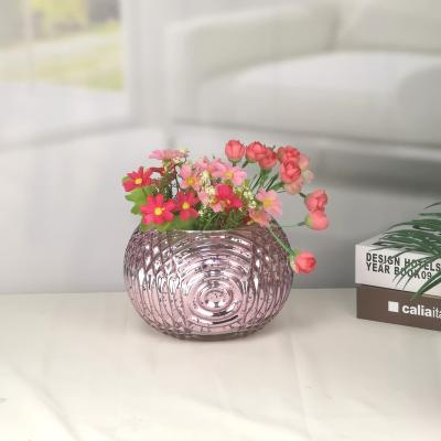 China Country Custom Pink Round Embossed Crystal Glass Flower Vase for sale