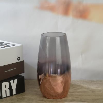 China Custom Hand Rose Gold Effect And Smoked Plated Country Blown Home Flower Arrangement Colored Glass Vase For Volume for sale