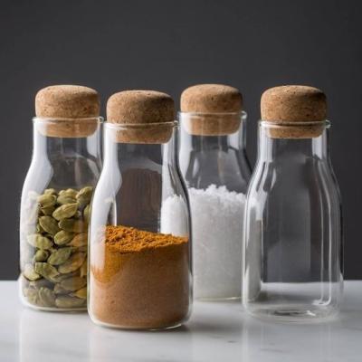 China Modern Freshness Retention Cork-Like Glass Spice Jars Cork And Kitchen Storage Glass Bottles for sale