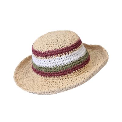 China Lightweight Sun Panama Straw Hat Women Round Fedora Sun Flat Top Straw Lady Embroidery Manufacturer Wholesale for sale