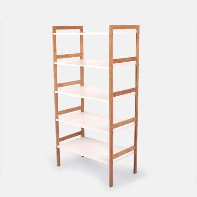 China Supermarket Single Sided Shelf Rack Promotional Price 5 Tier Holding Bamboo+mdf Wood Light Duty Single Sided 5 Layers for sale