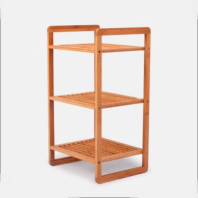 China Sustainable New Design 3 Tier Antique Bamboo Wooden Toy Storage Shelf for sale