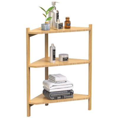 China New Arrival Viable Cheap Price 3 Tier Shower Corner Shelf Storage Rack Free Standing Bamboo Holder For Bathroom for sale