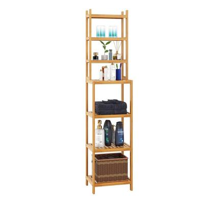 China 7 Tier Ladder Rack Bathroom Multifunctional Freestanding Storage Shelf Bamboo Towel Rack Organizer for sale