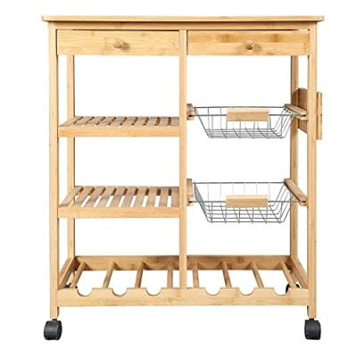 China Bamboo Organizer Cart 3 Tier Kitchen Serving Cart Storage Modern Kitchen Storage with Wheels for sale