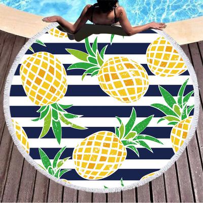 China Child safe round printed beach towel with soft microfiber and tassel feeling can be customized LOGO pineapple watermelon for sale