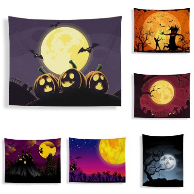 China More styles Halloween tapestries with spooky castle patterns for holiday hanging fabric with custom patterned tapestries for sale