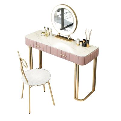 China Fashion Marble With LED Light Modern Bedroom Furniture Mirror Stool Dressing Table for sale