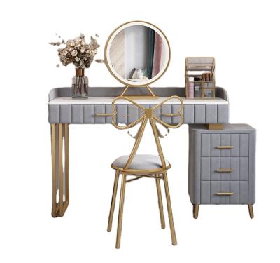 China Light luxury fashion bedroom furniture wardrobe with LED lamp mirror stool dressing table for sale