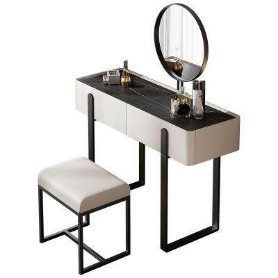 China Light Luxury Fashion Rock Panel Bedroom Simplicity Mirror With Lamp Stool Dressing Table for sale