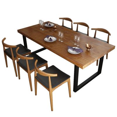 China Durable Solid Wood Family Living Room Dining Table Iron Bar Cafe Leisure Dining Table Chair Set for sale