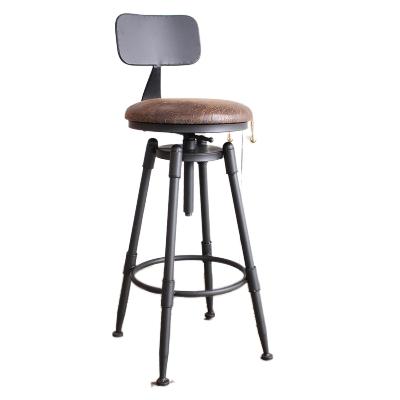 China Lift / Rotate Modern Iron Art Rotating High Foot Lift Cushion Back Bar Chair for sale