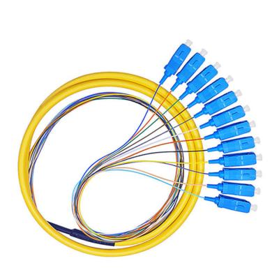 China Customized Lengths HXCOWO 12 Color Multimode OM4 SC Connector 0.9mm Fiber Optic Pigtail for sale