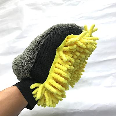 China Car Wash Chenille Microfiber Absorbent Car Wash Cleaning Glove With Elastic Strap Universal Scratch-Free Sponge Lint-Free Pad For Automotive Clean for sale