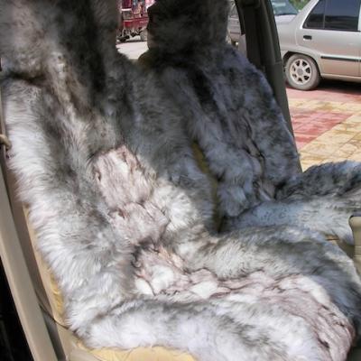 China Long Genuine Leather Car Wool 2 Sheepskin Universal Front Seat Covers Set Winter Warm White Gray for sale