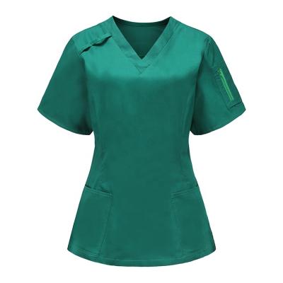 China Breathable Custom Cotton Twill Shorts Sleeve V Neck Scrub Tops For Women for sale