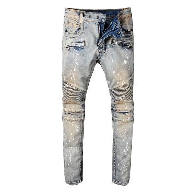 China Wholesale Sustainable Mens Motorcycle Splatter Vintage Jeans for sale