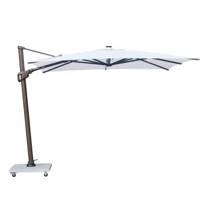 China Modern Full Aluminum Commercial Restaurant High End Led Cantilever Solar Lamp Umbrella Outdoor Parasol With Solar Lights for sale