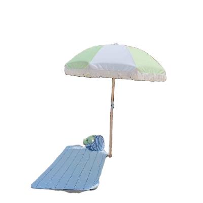 China Supplier Cheap Modern Wooden White Garden Customized Outdoor Beach Umbrella With Tassels for sale