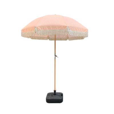 China Modern Wooden Garden Beech Sun Umbrella Outdoor Garden Beach Umbrella With Tassels Sun Protection Portable Outdoor UV Parasols for sale