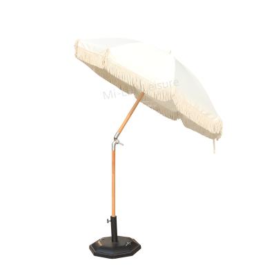 China UPF50+ 160G modern high quality cotton polyester beige color beach umbrella with tassels for sale