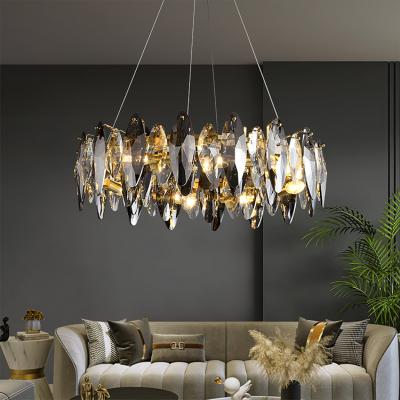 China Modern Luxury Indoor Hanging Lamp Suspended Copper Lighting Modern LED Crystal Chandelier Pendant Light for sale