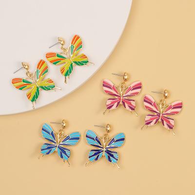 China FASHIONABLE Vintage Jewelry Gold Plated Colorful Butterfly Drop Earrings Oil Drip Butterfly Stud Earrings For Girls for sale