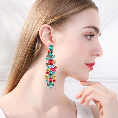 China TRENDY Statement Long Diamond Glass Earrings Rhinestone Crystal Colorful Geometric Dangle Earrings Women Fine Jewelry for sale