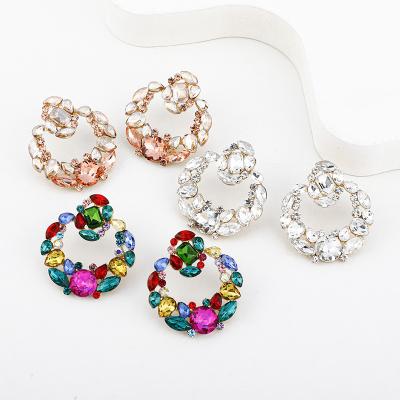 China Wholesale FASHIONABLE Colorful Glass Earrings Crystal Round Earrings Diamond Stud Rhinestone Women Shape Jewelry for sale