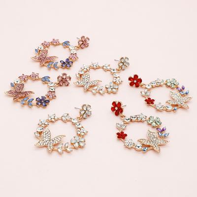 China FASHIONABLE Elegant Jewelry Color Gold Plated Shiny Rhinestone Crystal Flower Stud Earrings Butterfly Circle Earrings for sale