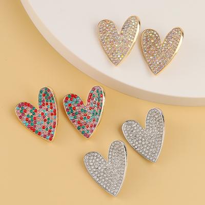 China FASHIONABLE Korean 18K Gold Plated Irregular Crystal Rhinestone Love Heart Stud Earrings Colorful Glass Heart Shaped Earrings for sale