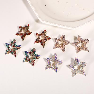 China TRENDY Crystal Big Star Shaped Stud Earrings Rhinestone Statement Cavity Star Earrings For Party for sale