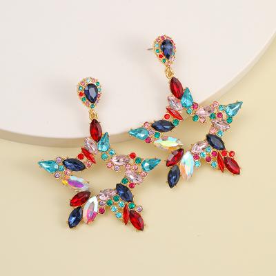 China FASHIONABLE Bohemian Colorful Star Pentagons Studded Earrings Crystal Rhinestone Star Dangle Earrings Irregular for sale