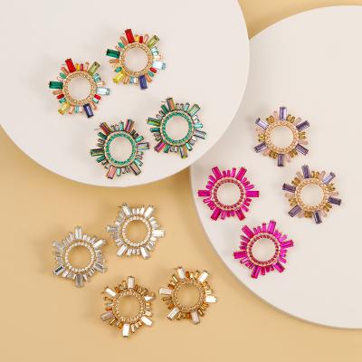 China Rainbow Geometric Crystal Rhinestone Sunflower Stud Earrings TRENDY Classic Glass Drop Earrings Jewelry For Women for sale