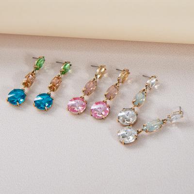 China Fashion TRENDY Rhinestone Round Oval Dangle Long Earrings Women Crystal Geometric Stud Earrings For Women for sale