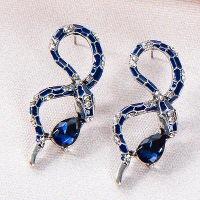 China Retro Sapphire Snake Shaped Animal Glass Snake Drop Earrings Snake Shaped Stud Earrings FASHIONABLE Blue Oil Drop For Gift for sale