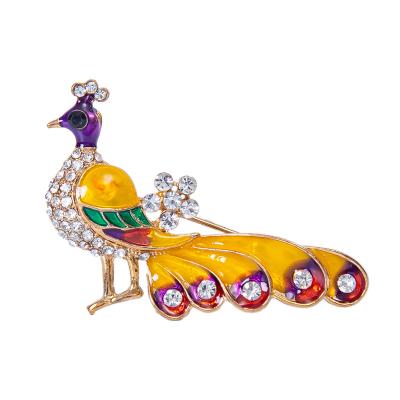 China Wholesale Fashion Gold Plated Oil Drop Peacock Brooch Multicolor Pin Zircon Rhinestone Bird Parrot Corsage Brooches For Gift for sale