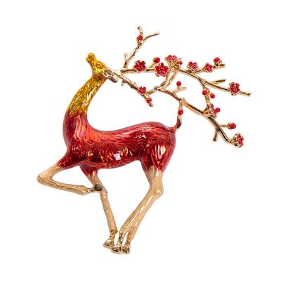 China Fashion Fancy 18k Gold Plated Oil Drip Deer Women Colorful Enamel Elk Animal Brooch Pins Jewelry For Christmas for sale