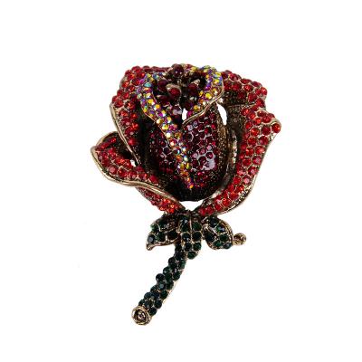 China Fashion Korean Insti Women Full Diamond Floral Brooches Cute Rhinestone Crystal Rose Flower Brooch Pins Fashion Accessories for sale