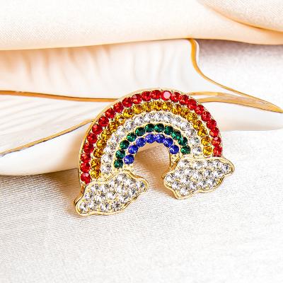 China Korean Cute Women's Accessories Crystal Rainbow Shape Brooch Pin Rhinestone Diamond Cloud Fine Jewelry Fashion Brooches for sale